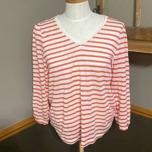 Part two Nikola linen v neck top orange & cream stripe shirt size Large
